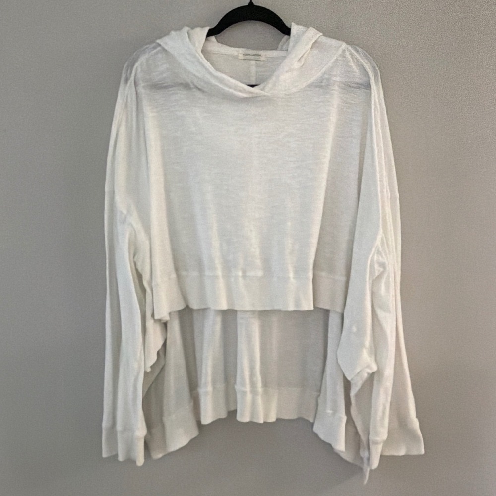 Krista Larson White 100% Cotton Gauze Oversized High Low Hoodie Sweatshirt OSFM